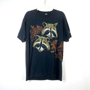 VINTAGE 1989 Racoon New Hampshire Nature Graphic Tee Screen Stars Best AOP